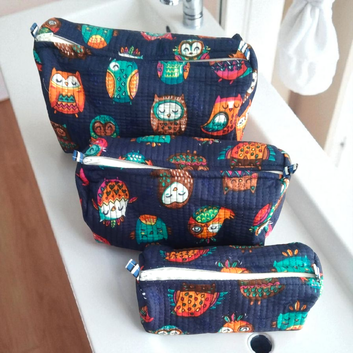 Vanity bag/ toiletry bag set of 3- Funky Owl