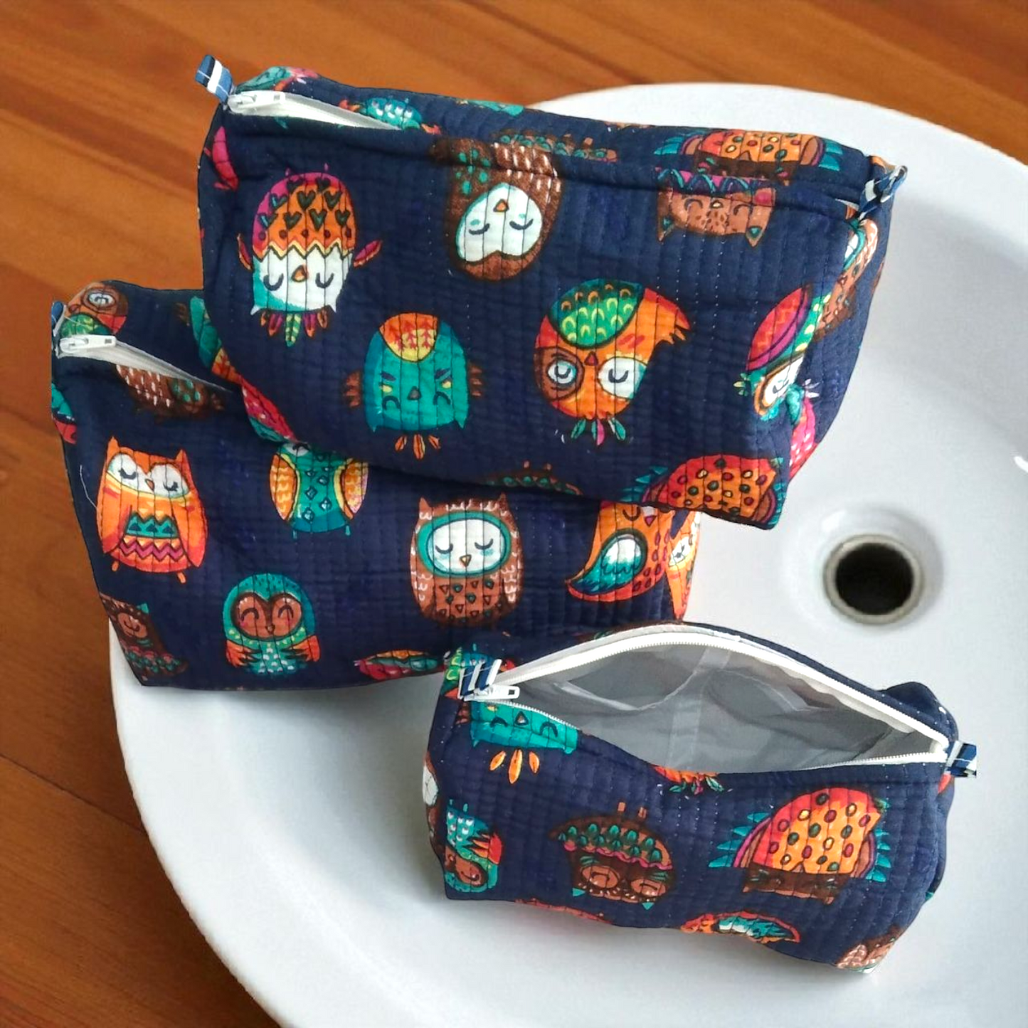 Vanity bag/ toiletry bag set of 3- Funky Owl