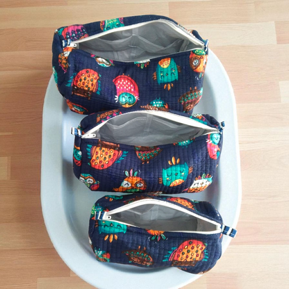 Vanity bag/ toiletry bag set of 3- Funky Owl