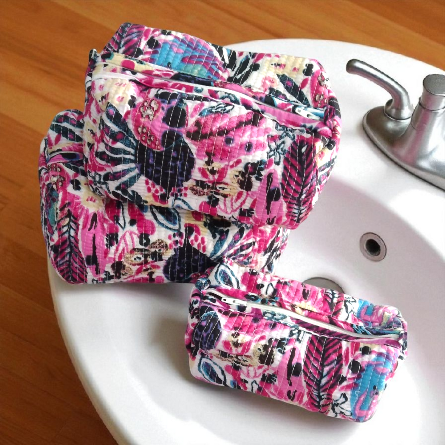Vanity bag/ toiletry bag set of 3- Pink Bliss