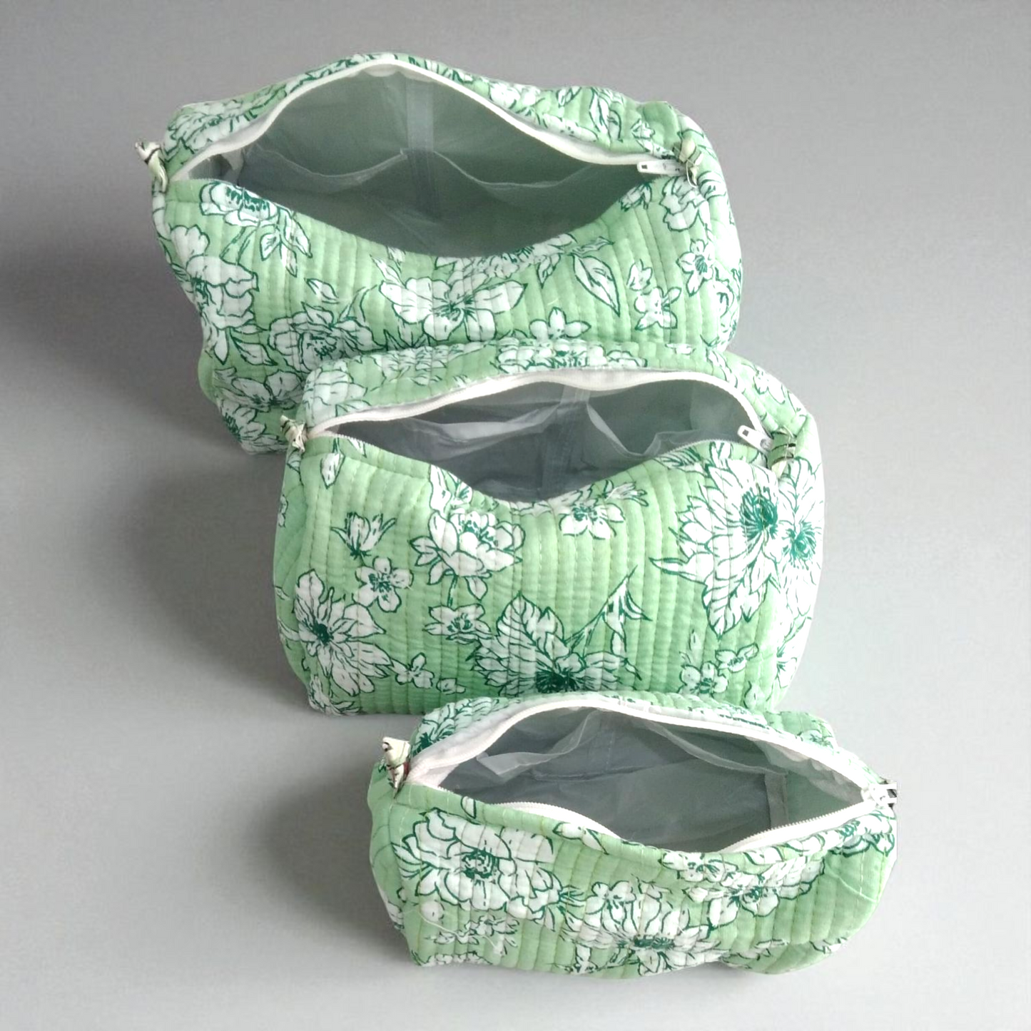Vanity bag/ toiletry bag set of 3- cascade green