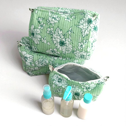 Vanity bag/ toiletry bag set of 3- cascade green