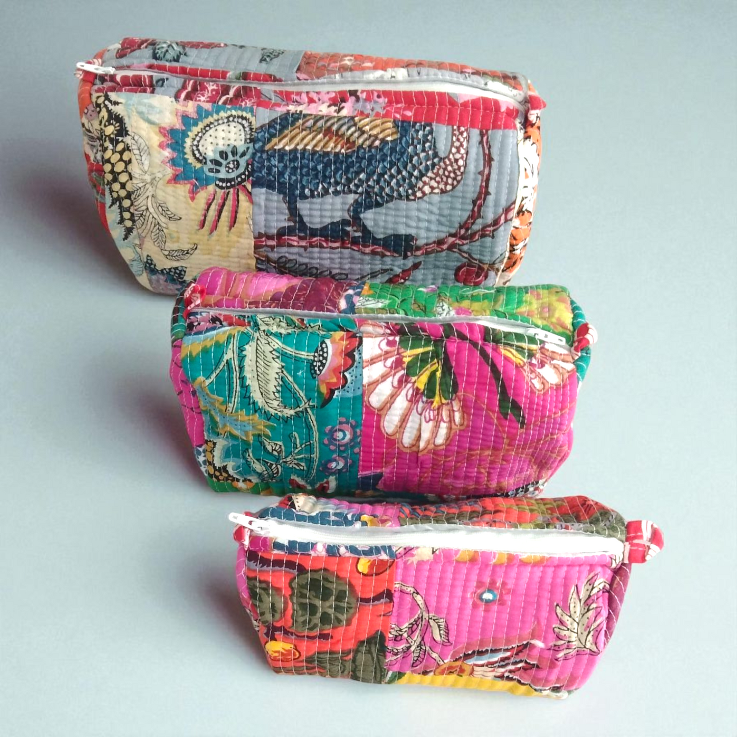 Vanity bag/ toiletry bag set of 3- Patchwork