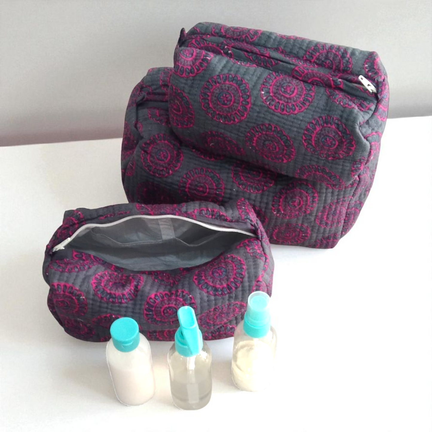Vanity bag/ toiletry bag set of 3- Magenta