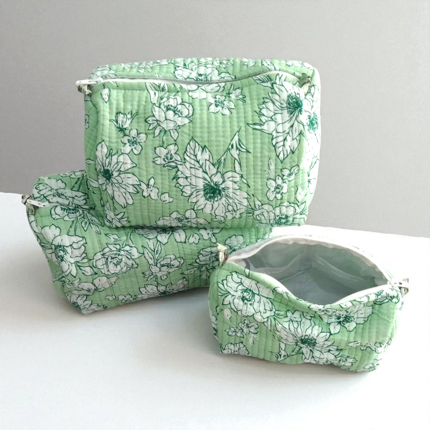 Vanity bag/ toiletry bag set of 3- cascade green