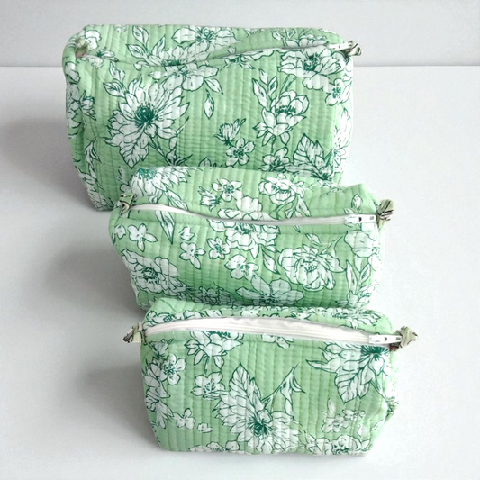 Vanity bag/ toiletry bag set of 3- cascade green