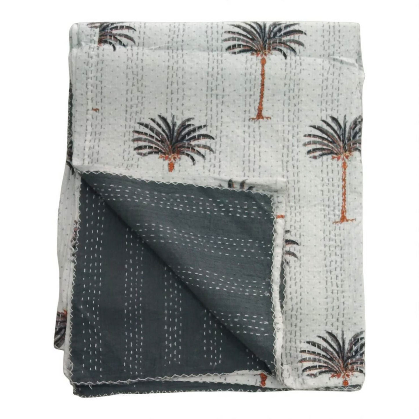 Hand Quilted Kantha Bedcover- Palm Tree
