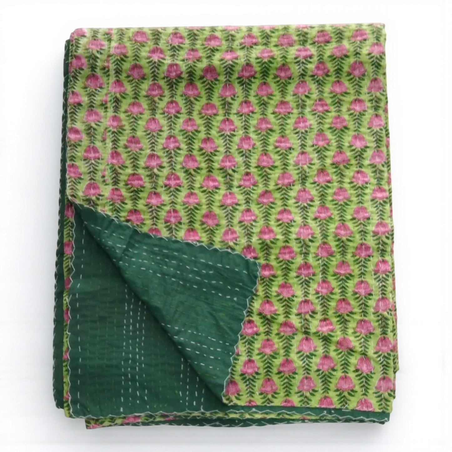 Hand Quilted Kantha Bedcover- Vibe Green
