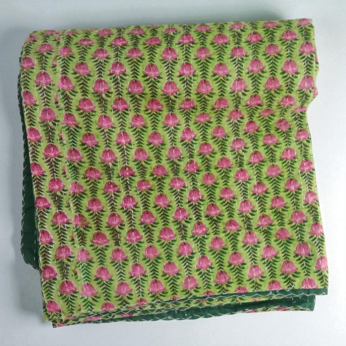 Hand Quilted Kantha Bedcover- Vibe Green