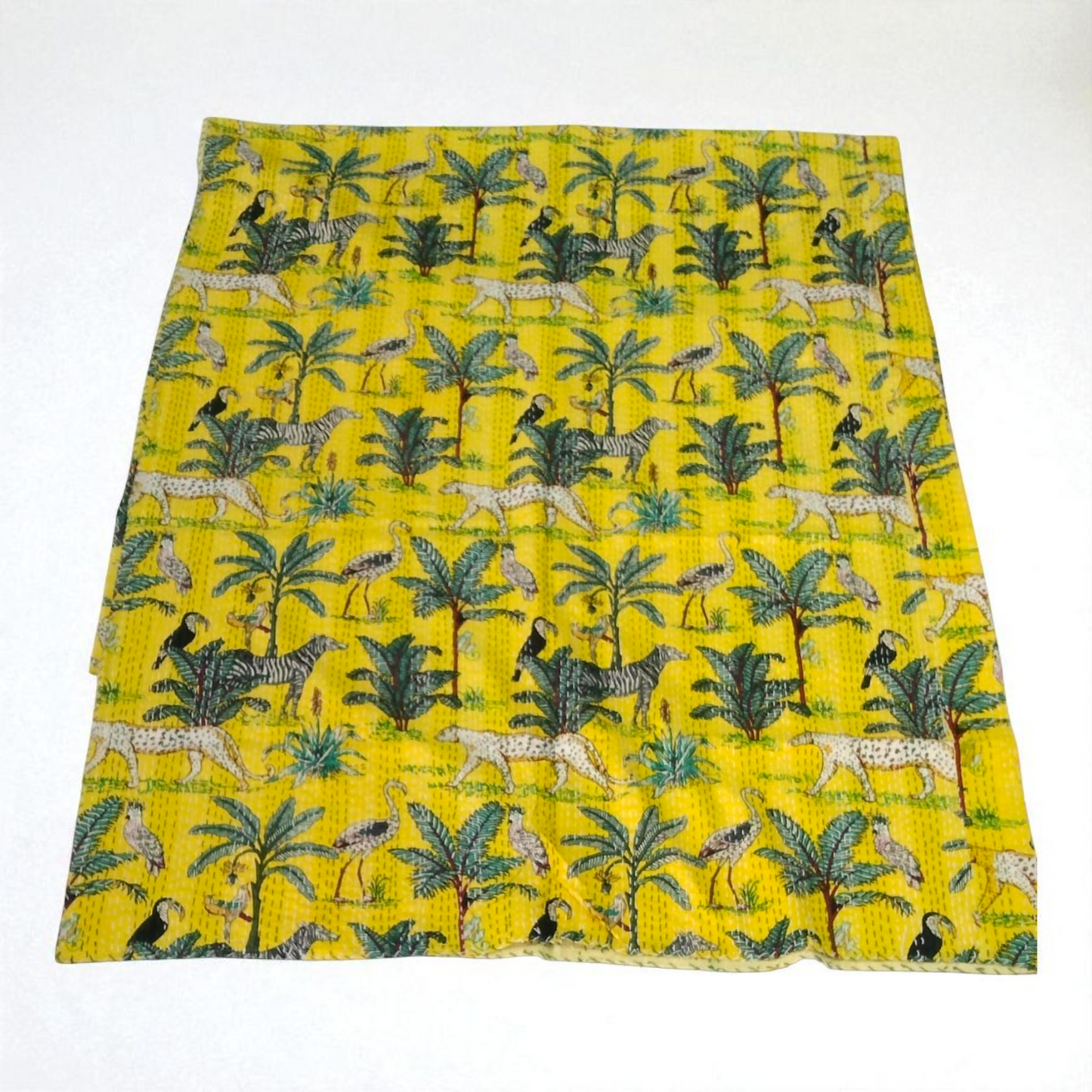 Hand Quilted Kantha Bedcover- Jungle Yellow