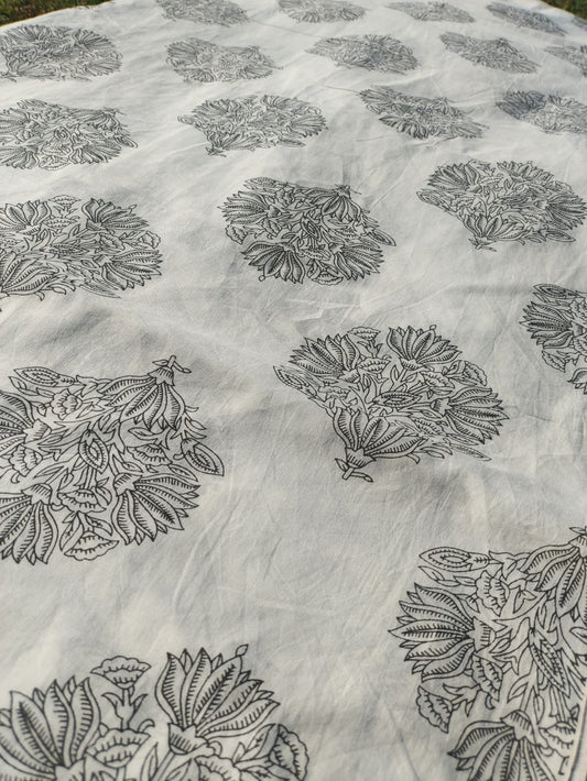 Black block print cotton cambric width 44 inches Fabric per meter