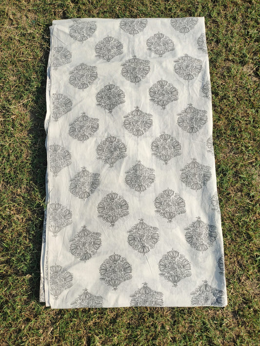 Black block print cotton cambric width 44 inches Fabric per meter