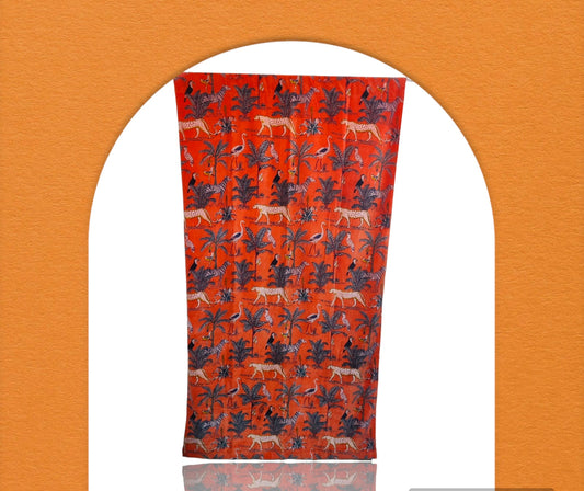 Jungle Print 1 Velvet Curtain- Orange