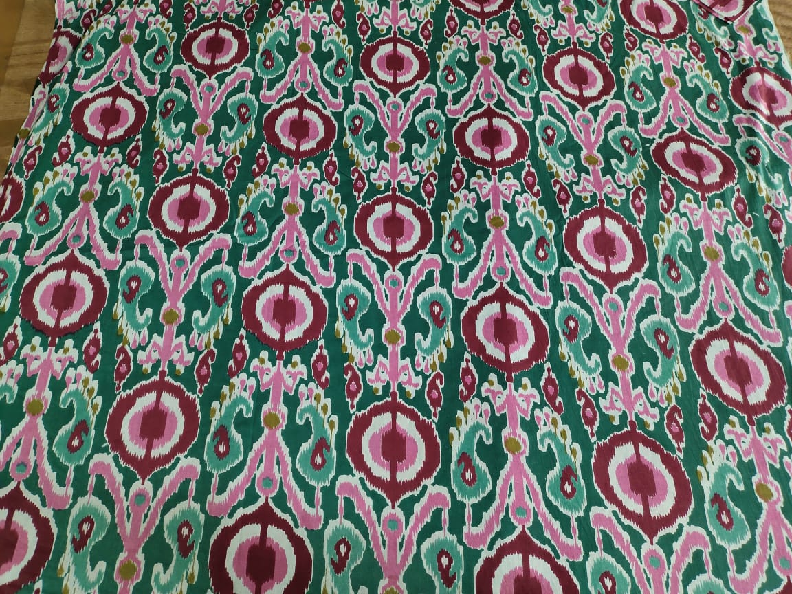 Ekat Green cotton cambric 44 inches width Fabric per meter