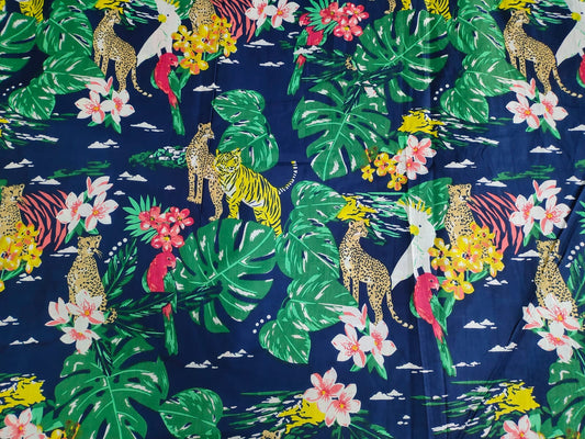 Jungle Navy cotton cambric 44 inches width Fabric per meter