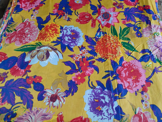 Freshness of flowers Yellow cotton cambric 44 inches width Fabric per meter
