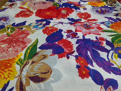 Freshness of flowers white cotton cambric 44 inches width Fabric per meter