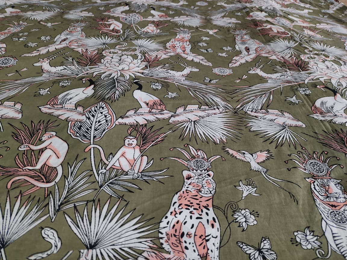 Mystical Jungle Olive Green cotton cambric 44 inches width Fabric per meter