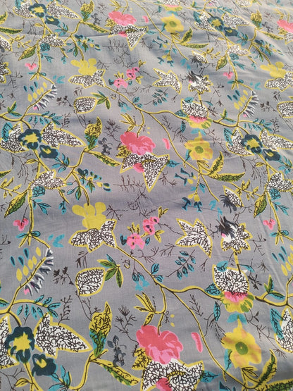 Grey bird flower cotton cambric width 44 inches Fabric per meter