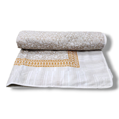 Malmal AC Quilt/Dohar-Floral Yellow-Single Bed