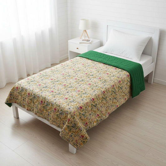 Floral Yellow Cotton Cambric Single Quilt