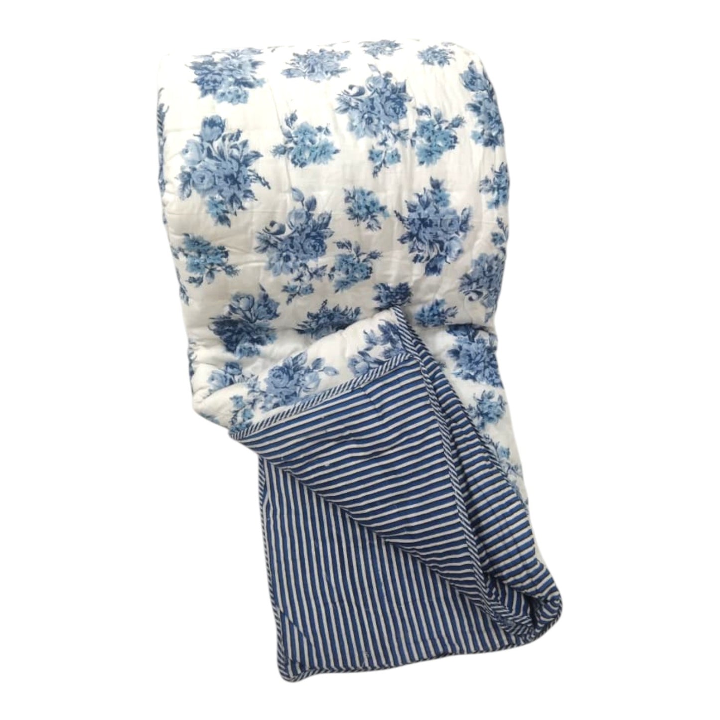 White and blue floral Cotton Cambric Single Quilt