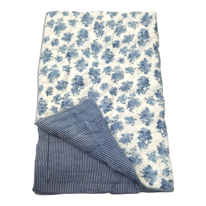White and blue floral Cotton Cambric Single Quilt