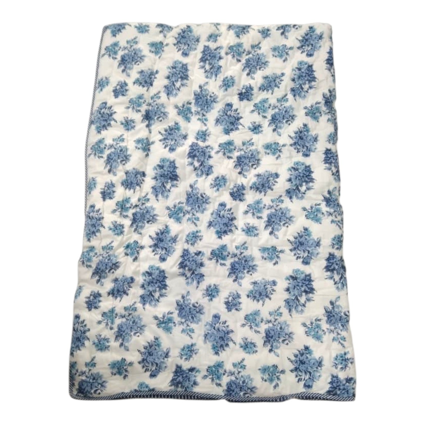 White and blue floral Cotton Cambric Single Quilt