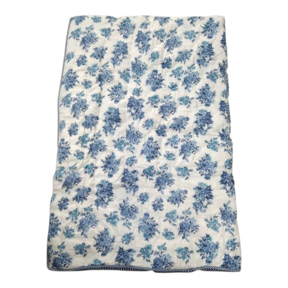 White and blue floral Cotton Cambric Single Quilt