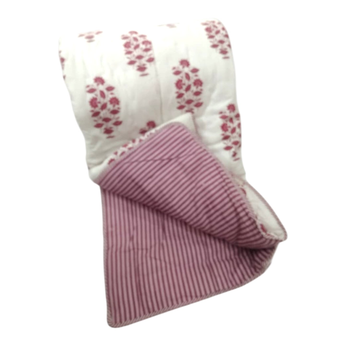 White and pink Cotton Cambric Single Quilt