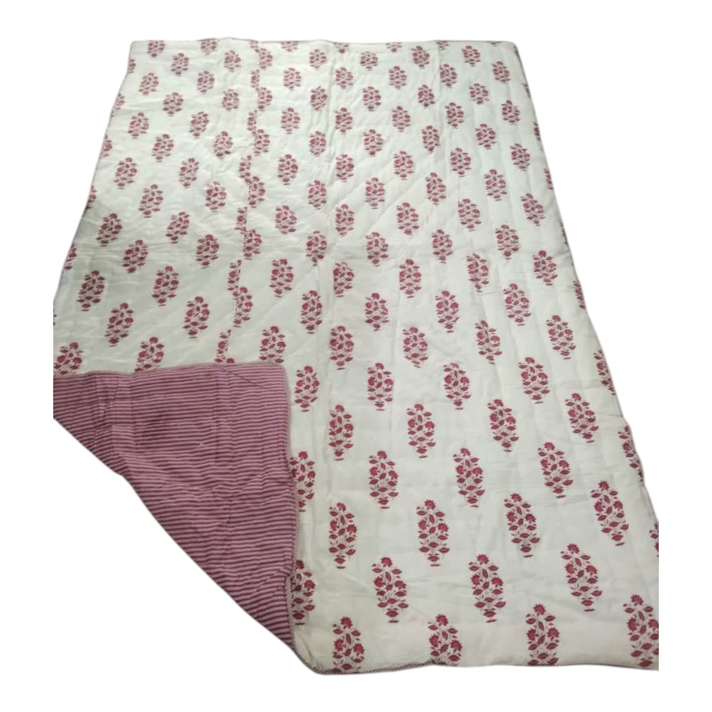 White and pink Cotton Cambric Single Quilt