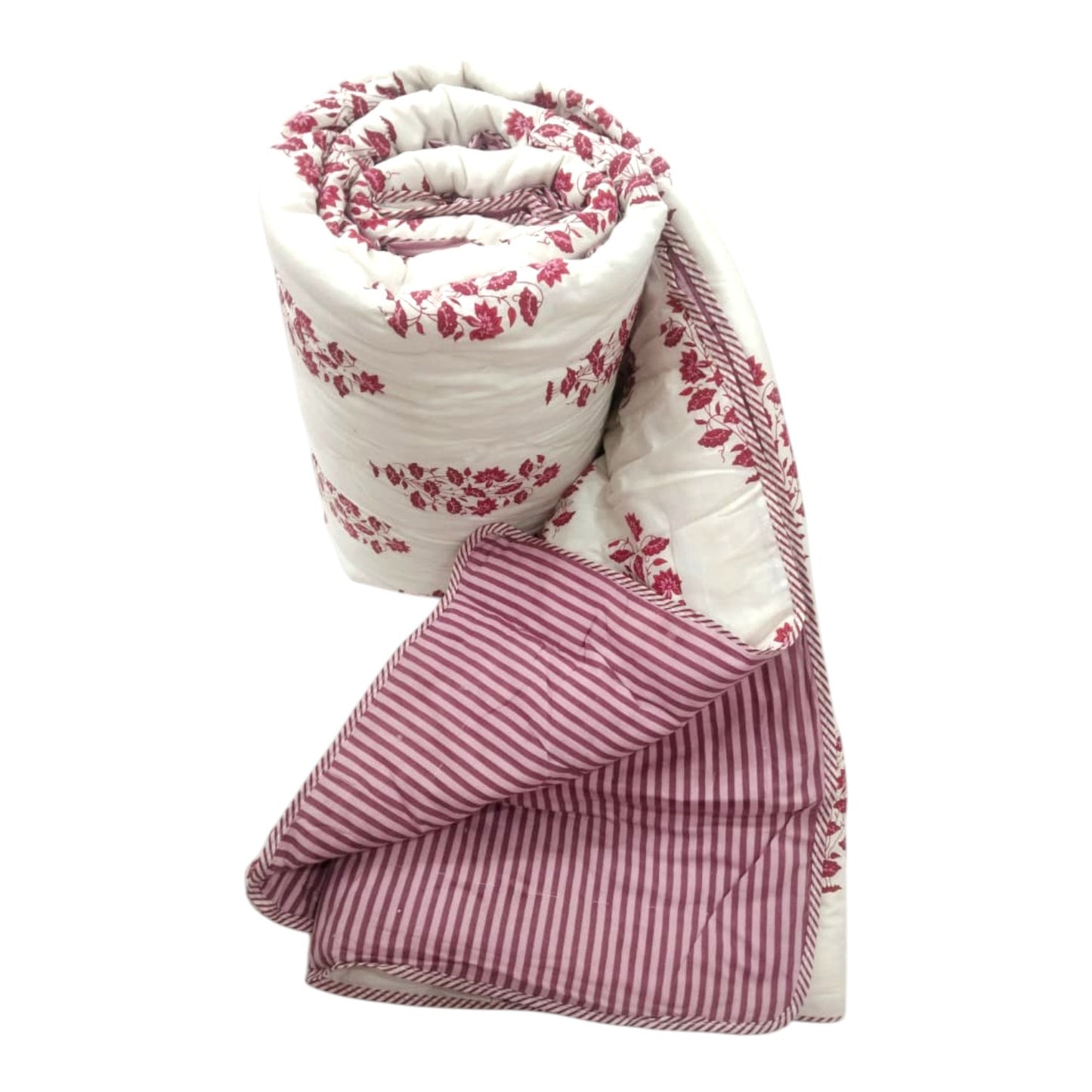 White and pink Cotton Cambric Single Quilt
