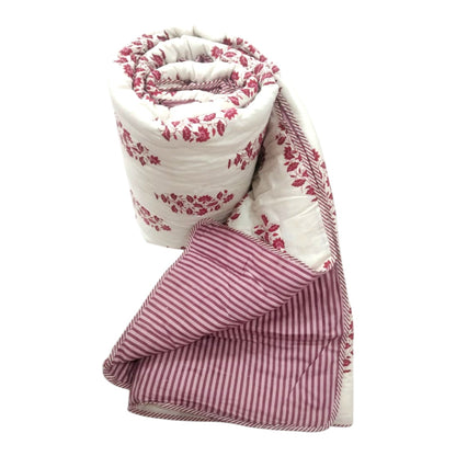 White and pink Cotton Cambric Single Quilt