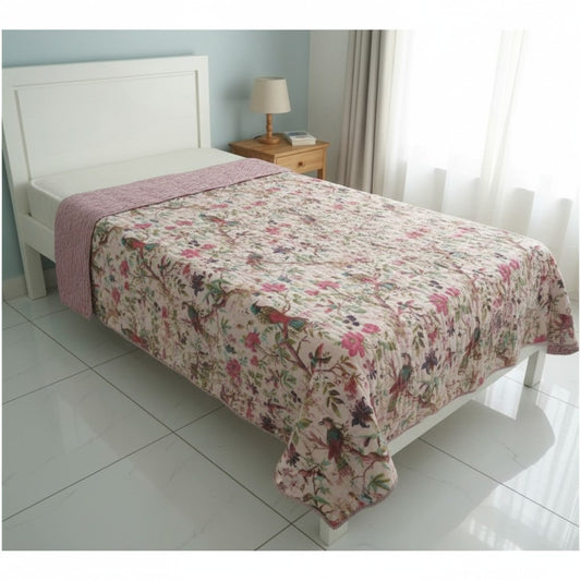 Birds of Paradise Peach Cotton Cambric Single Quilt