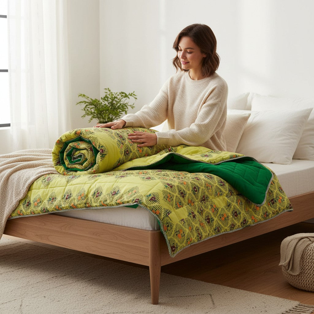 Lime Green Cotton Rayon single Quilt