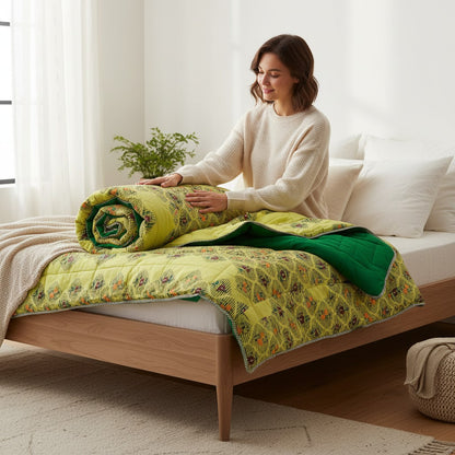 Lime Green Cotton Rayon single Quilt