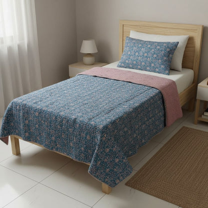 Blue and Red Cotton cambric single Quilt