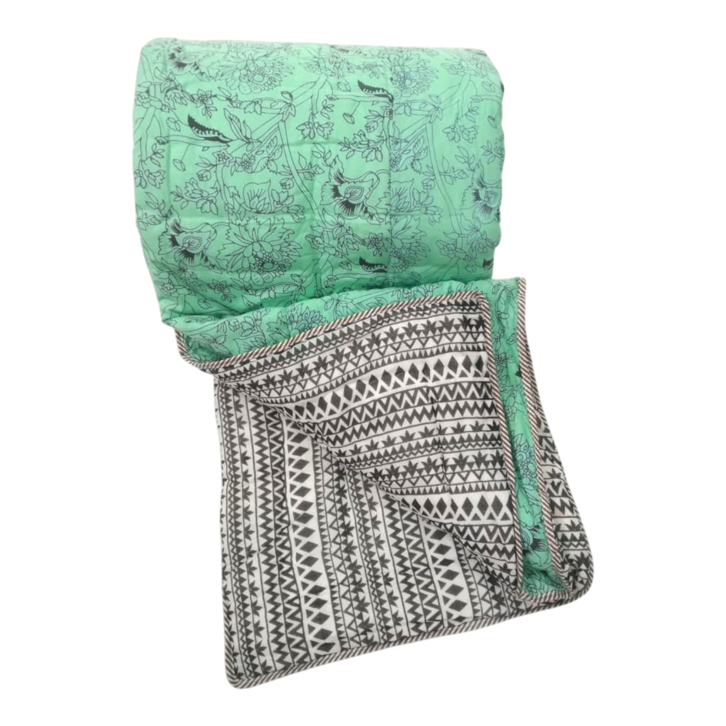 Green and Black Cotton cambric single Quilt