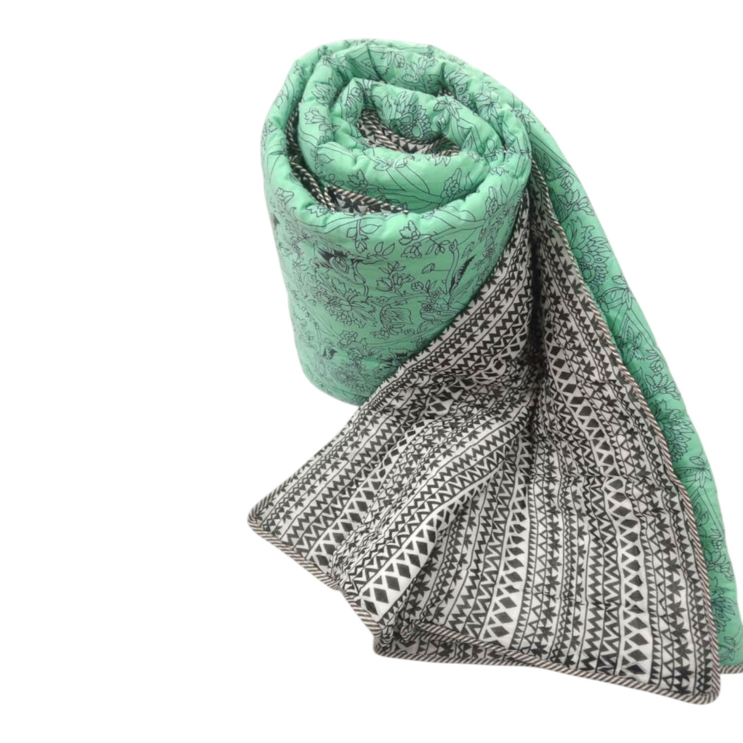 Green and Black Cotton cambric single Quilt