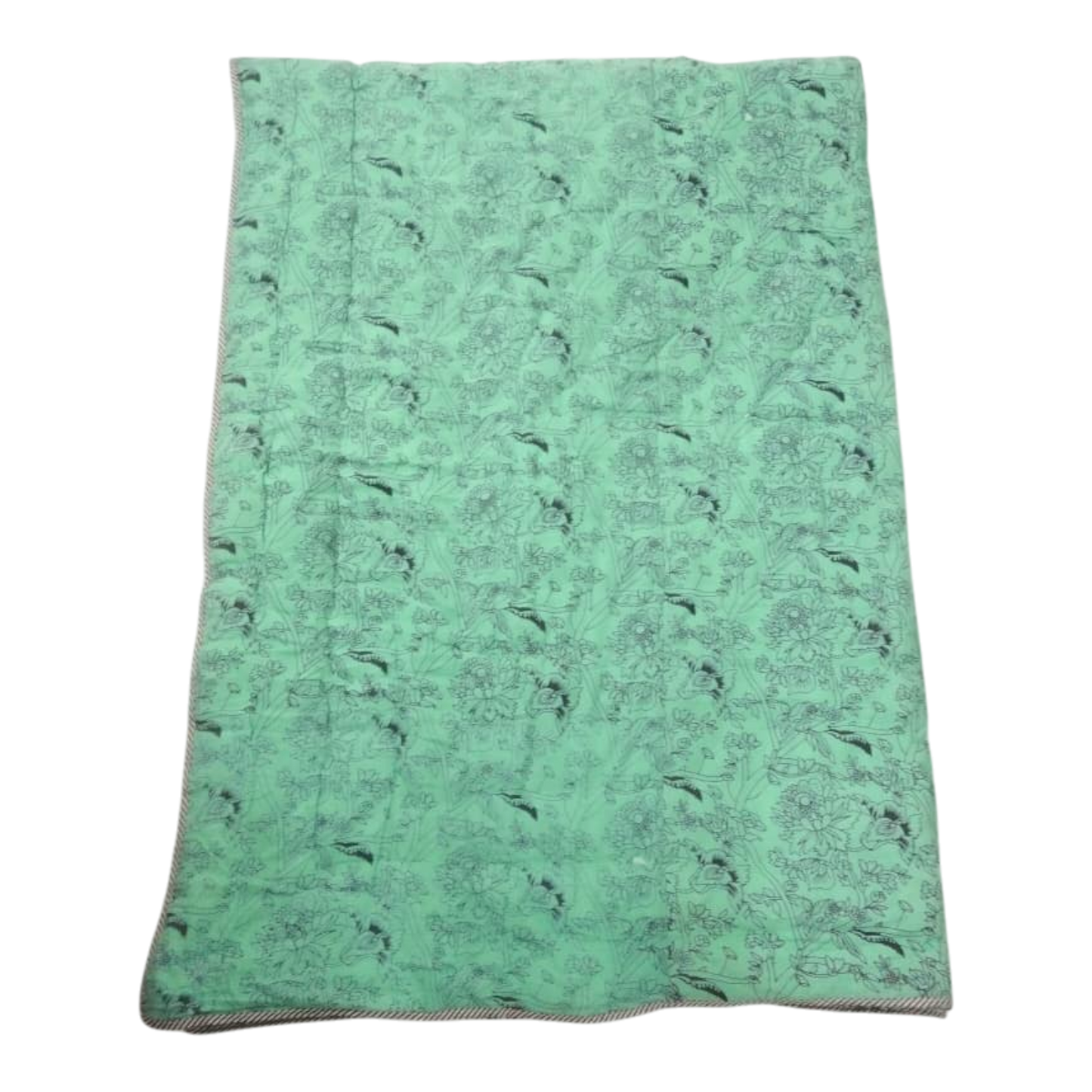 Green and Black Cotton cambric single Quilt