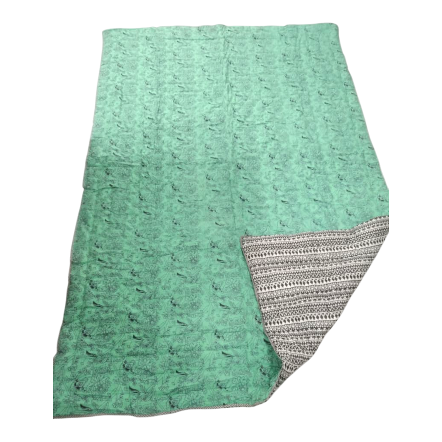 Green and Black Cotton cambric single Quilt