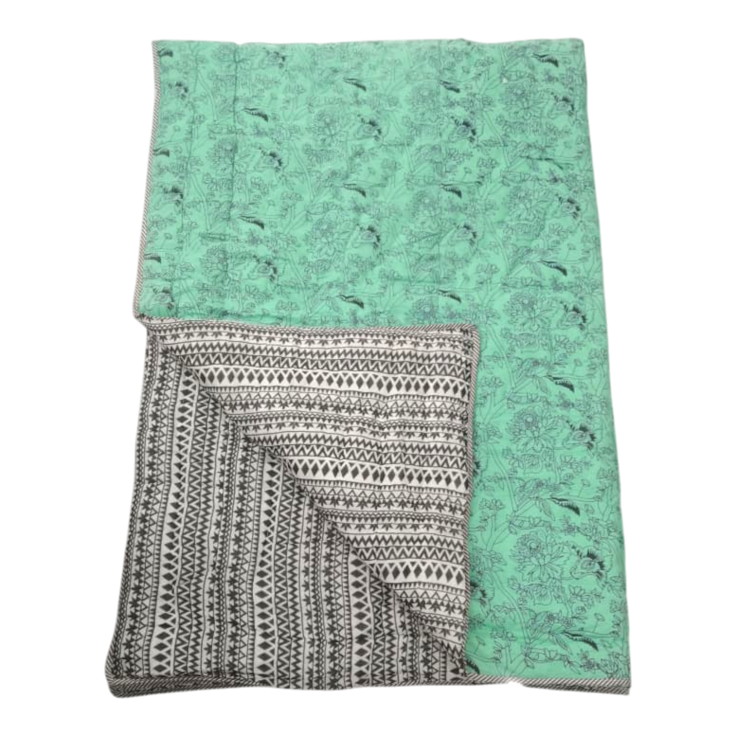 Green and Black Cotton cambric single Quilt