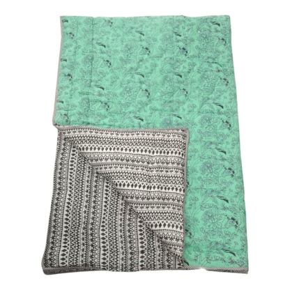 Green and Black Cotton cambric single Quilt