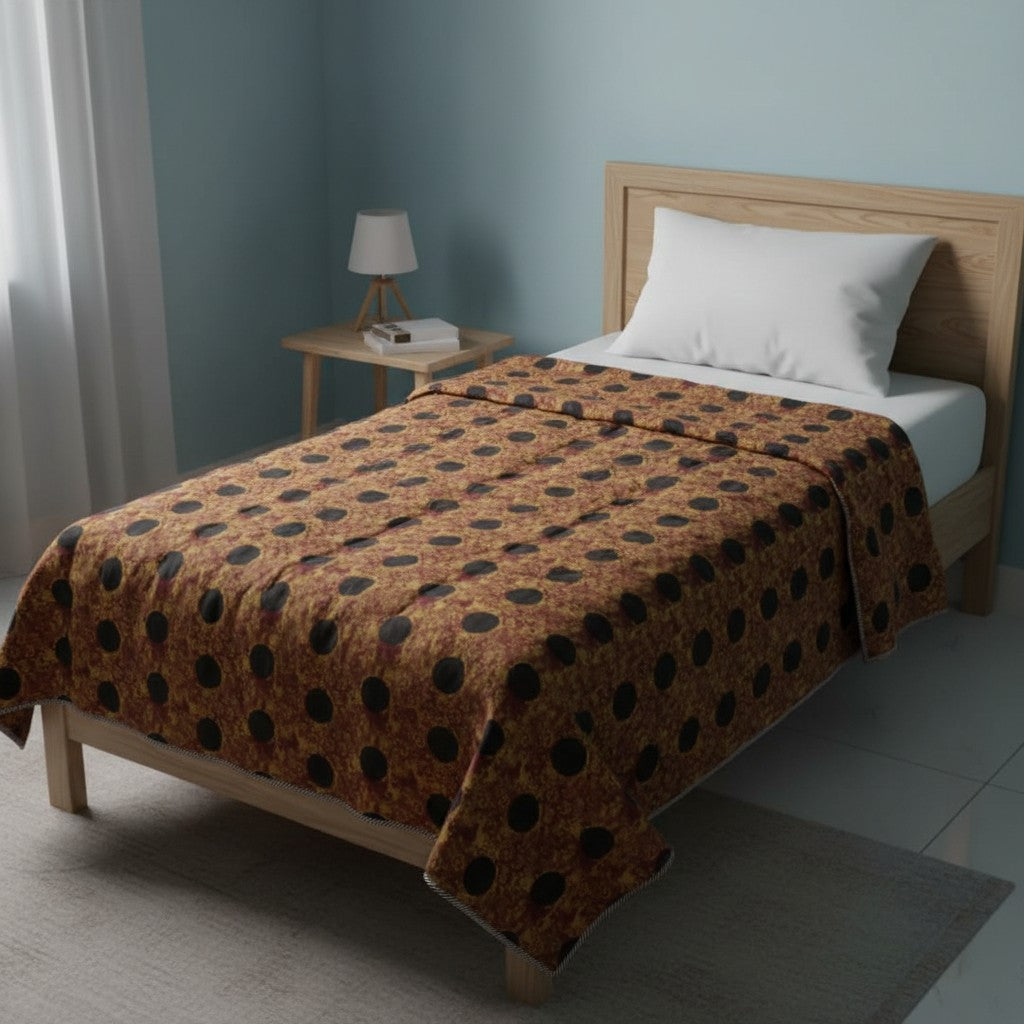 Mustard yellow and black Cotton cambric single Quilt