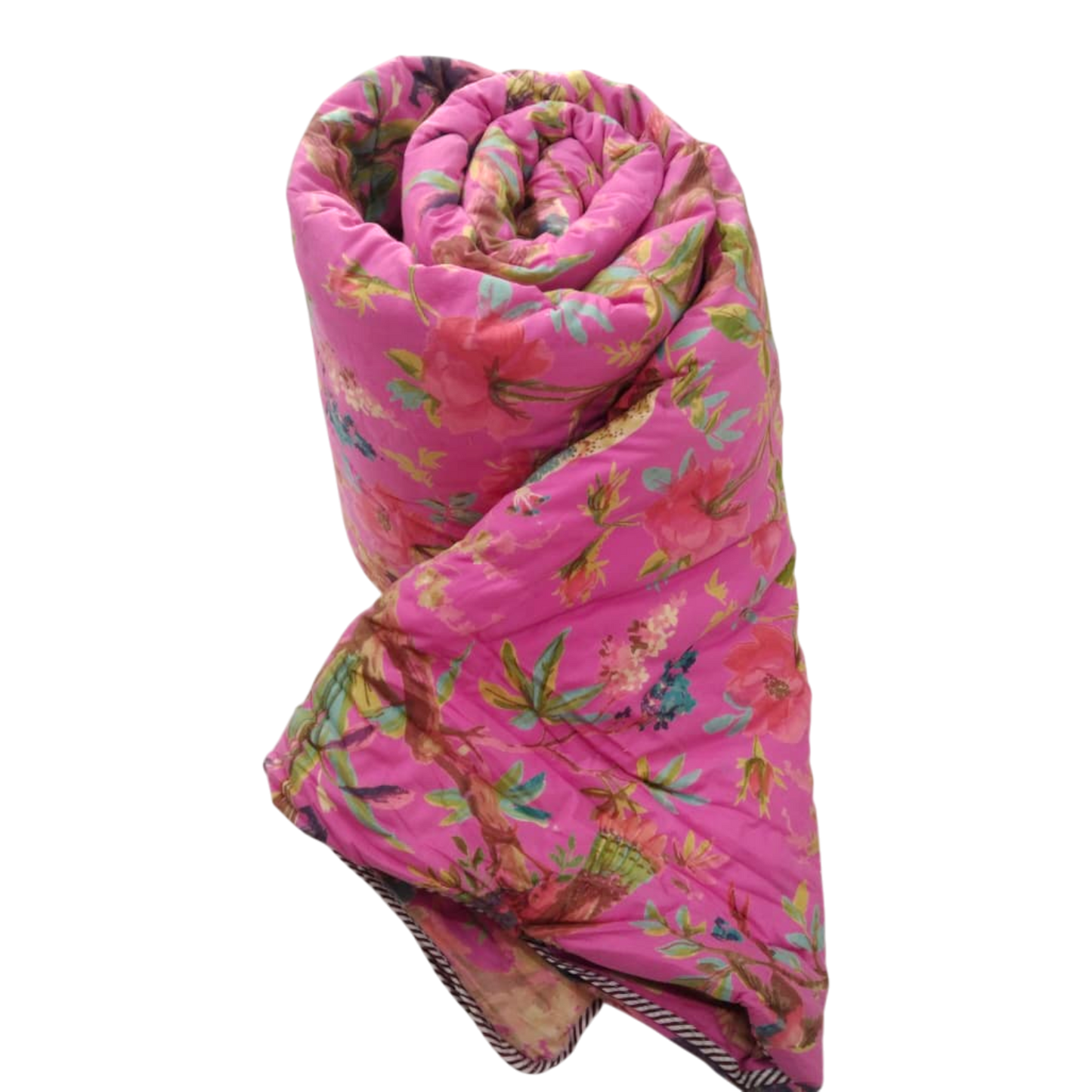 Pink Birds of Paradise Cotton cambric single Quilt