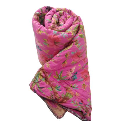 Pink Birds of Paradise Cotton cambric single Quilt