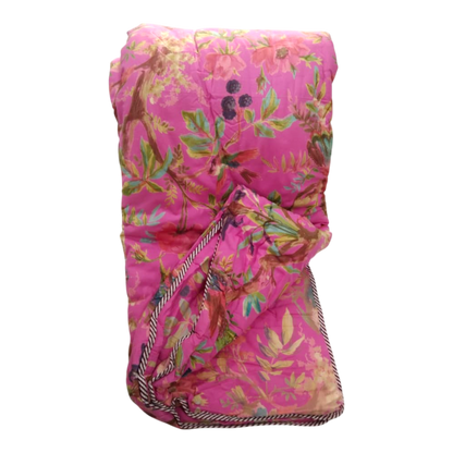 Pink Birds of Paradise Cotton cambric single Quilt