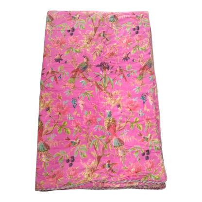 Pink Birds of Paradise Cotton cambric single Quilt