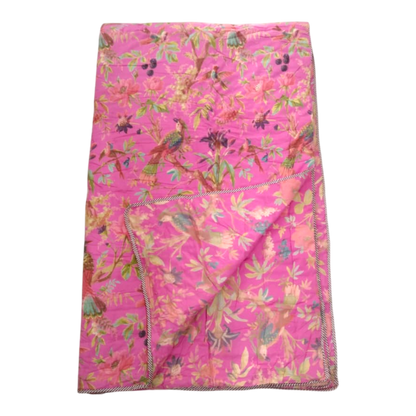 Pink Birds of Paradise Cotton cambric single Quilt