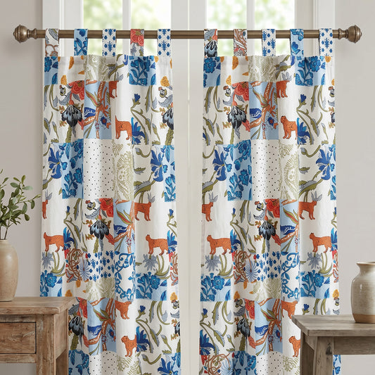 Patches Printed Cotton Cambric Curtain Pair